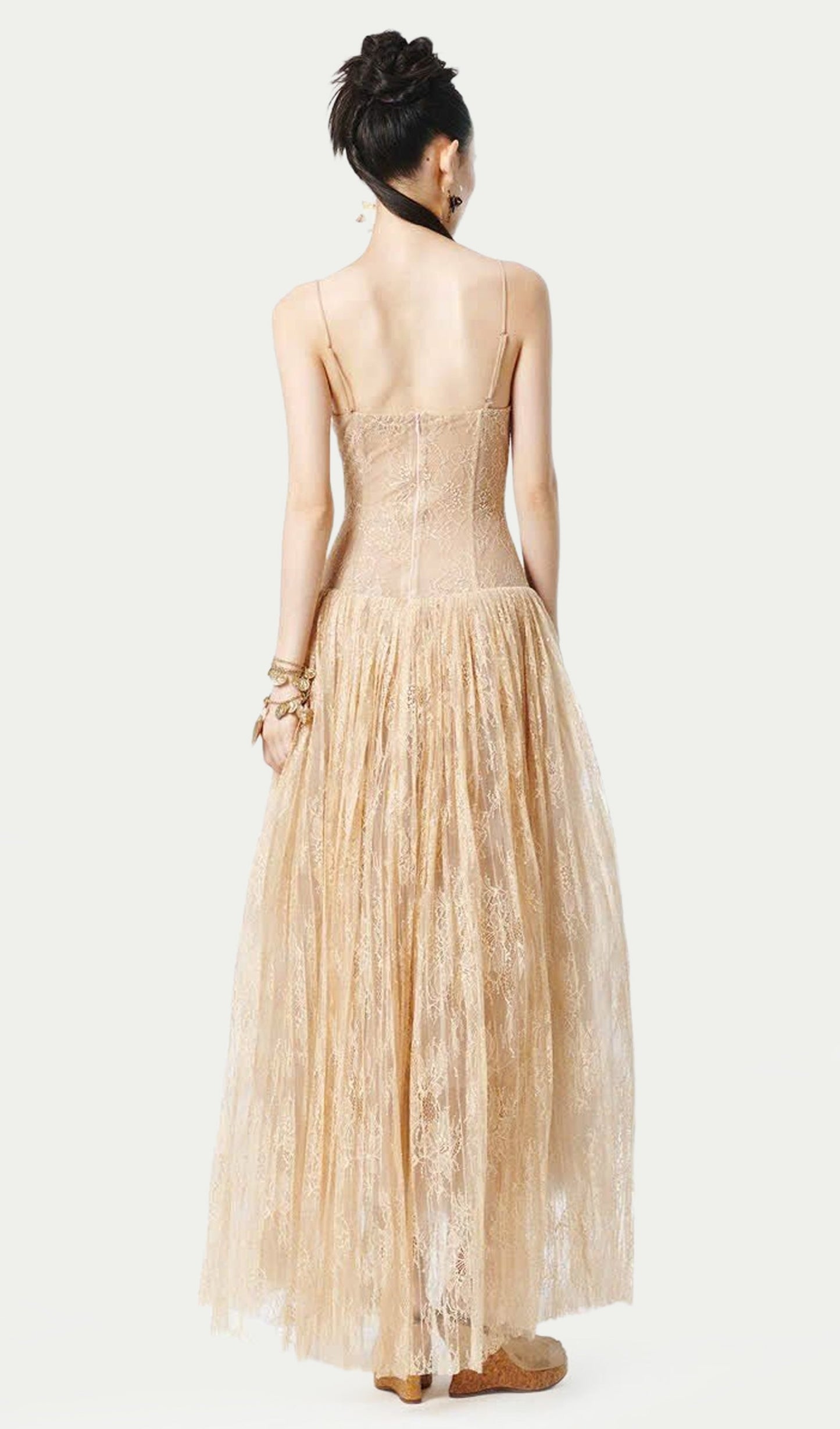 Sleeveless Layered Mesh Maxi Dress