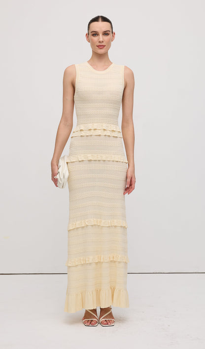 Solid Ruffled Knit Maxi Dress