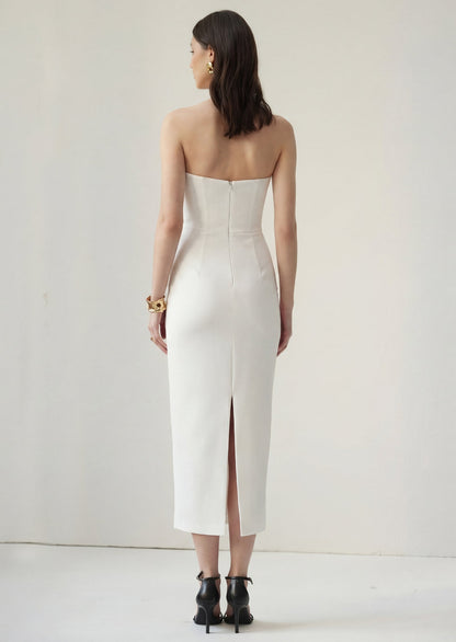 Off Shoulder Ruffled Midi Dress In White