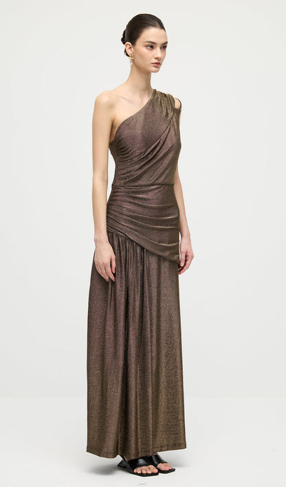 One Shoulder Glitter Split Maxi Dress