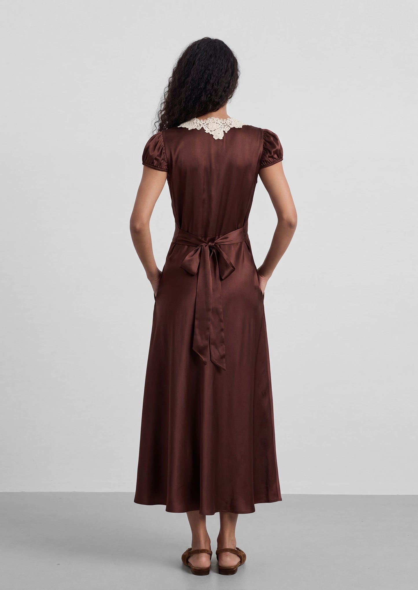 Mattey Plunging V Neckline Satin Midi Dress