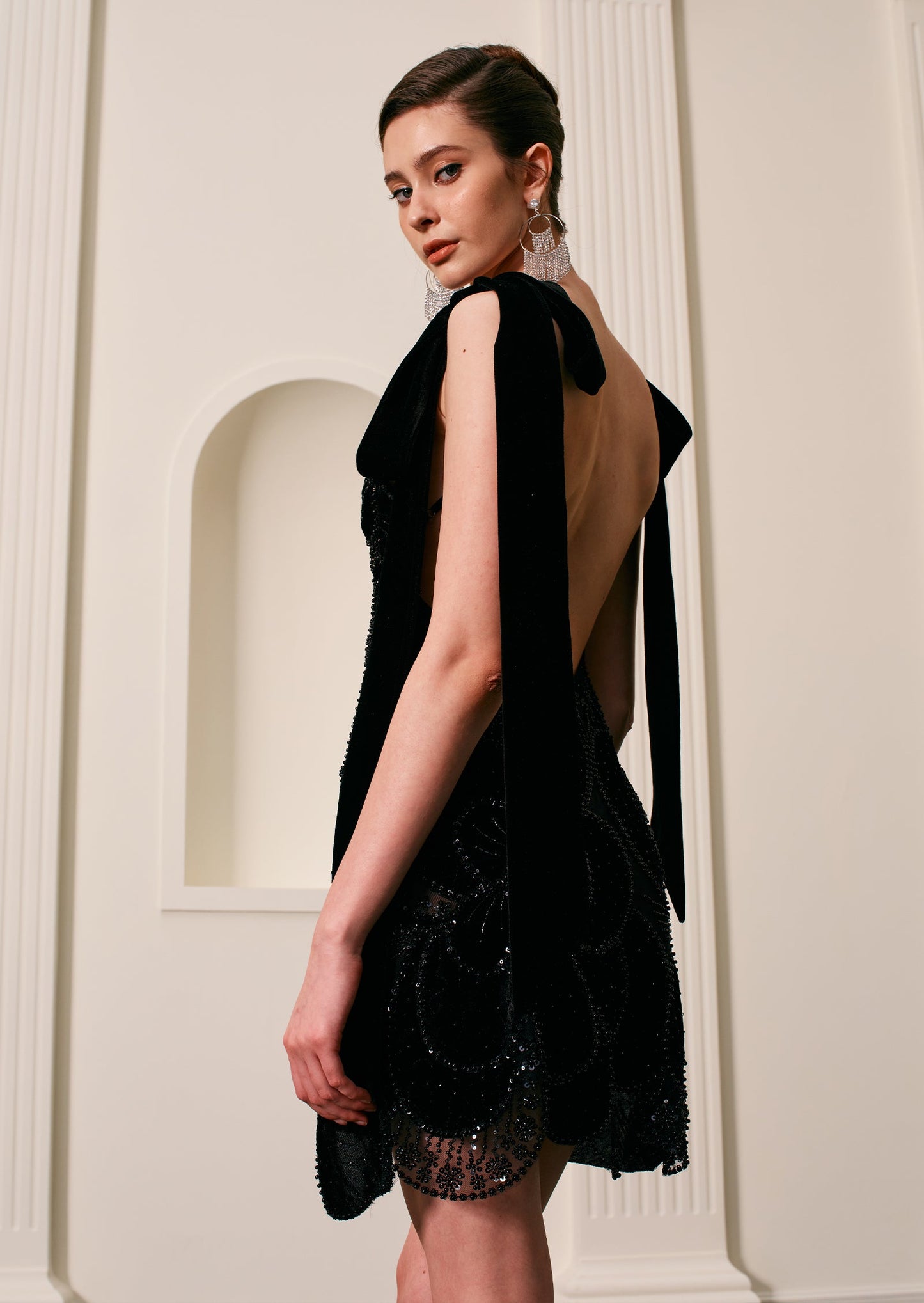 Mini Embroidered Black Velvet Gown