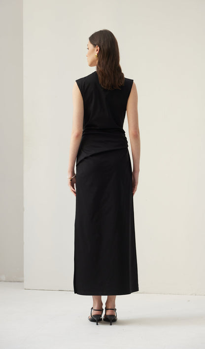 V Neck Crepe Twist Maxi Dress
