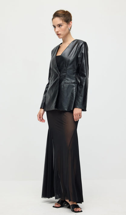 Vegan Leather Blazer In Black