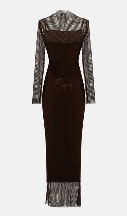 Mesh With Monochrome Lining  Maxi Dress