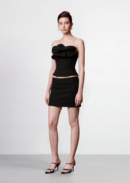 Magda Strapless Ruffled Corset Top In Black