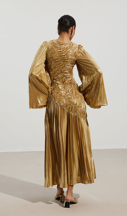 Metallic Maxi Dress In Gold