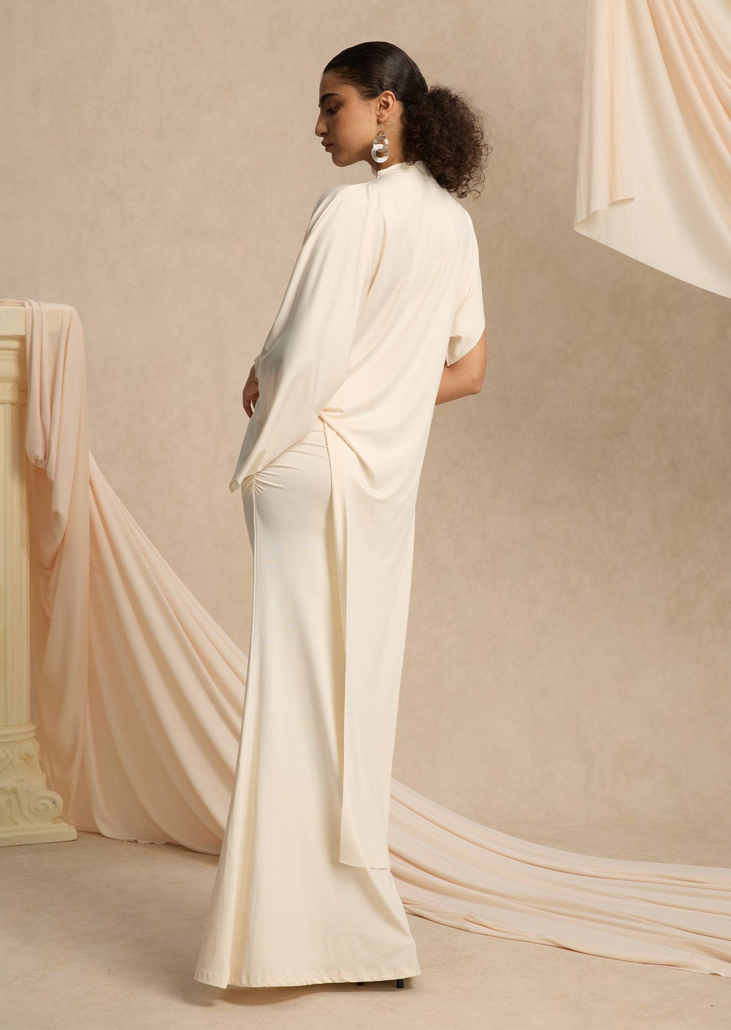 Hiba Asymmetrical Blouse & Maxi Skirt With Draped Set