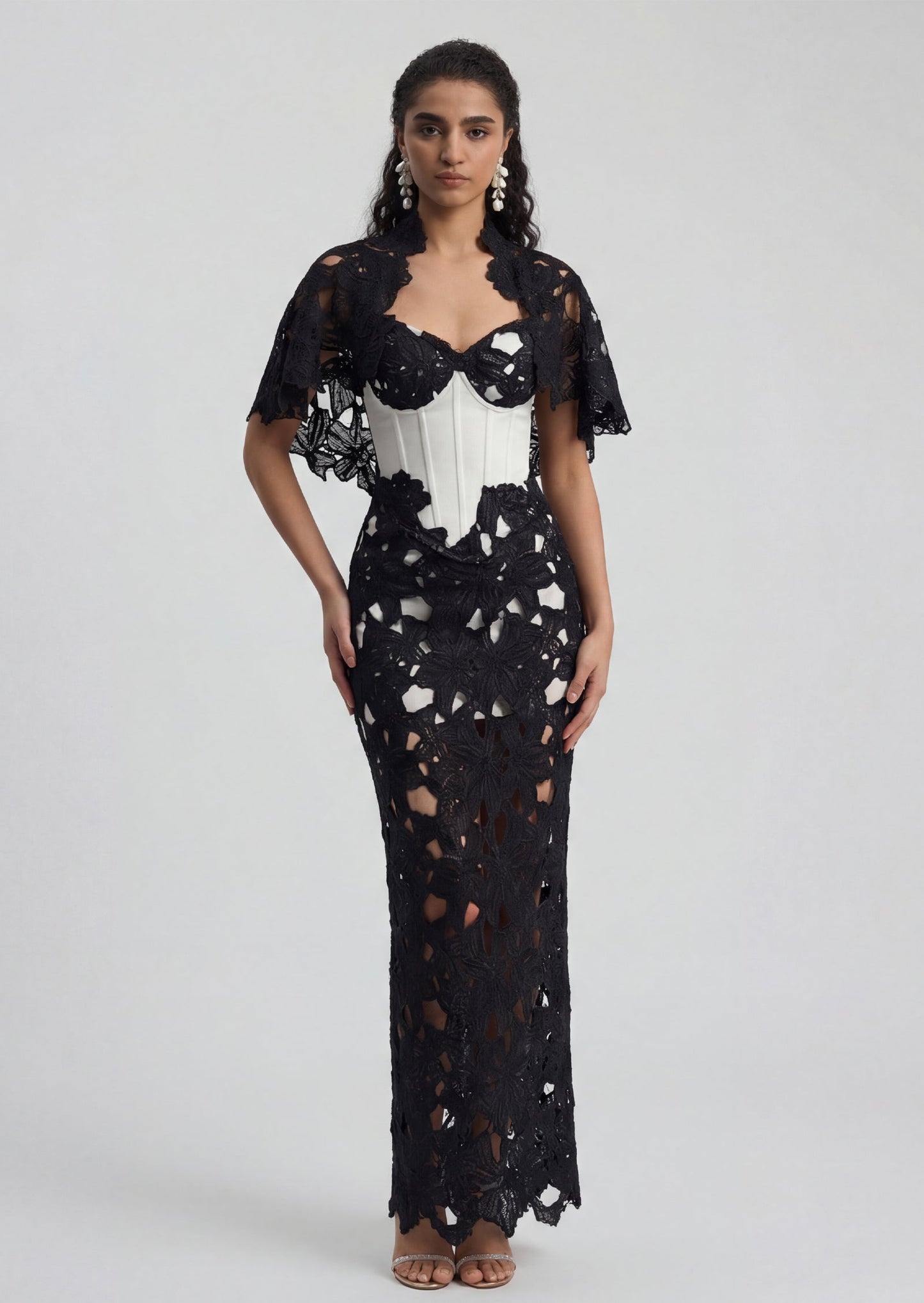 Ryan Lace Fishbone Dress With Lace Shawl