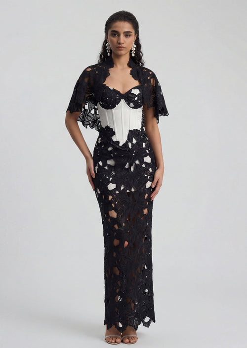 Ryan Lace Fishbone Dress With Lace Shawl