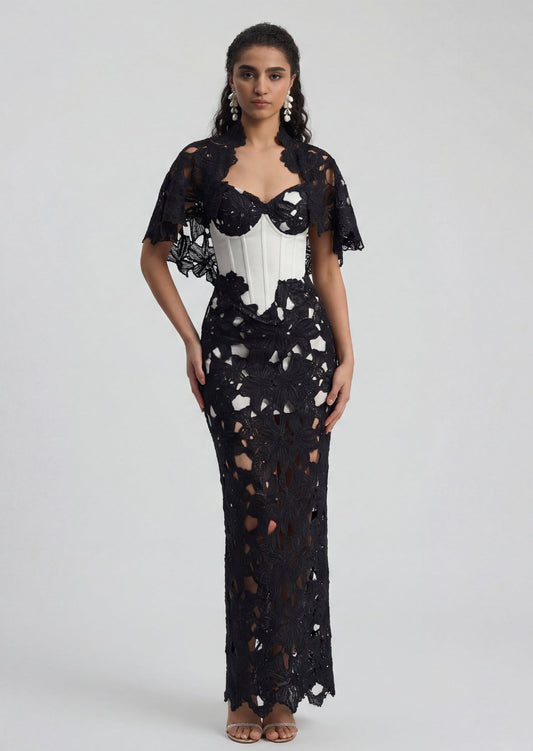 Ryan Lace Fishbone Dress With Lace Shawl