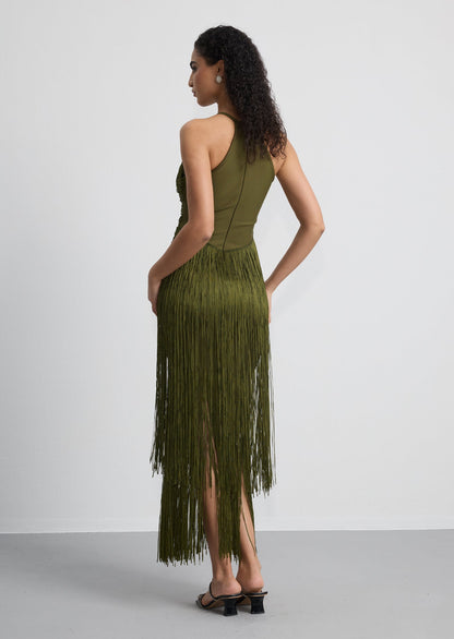 Halter Fringe Maxi Dress