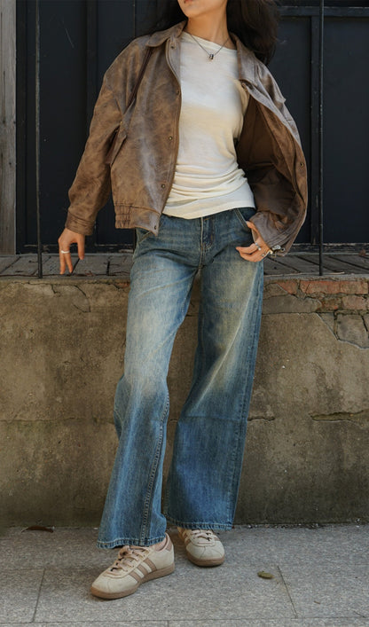 Low Rise Washing Wide Jeans