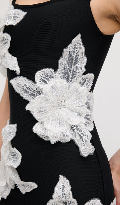 Sleeveless Diamond Flower Bandage Midi Dress