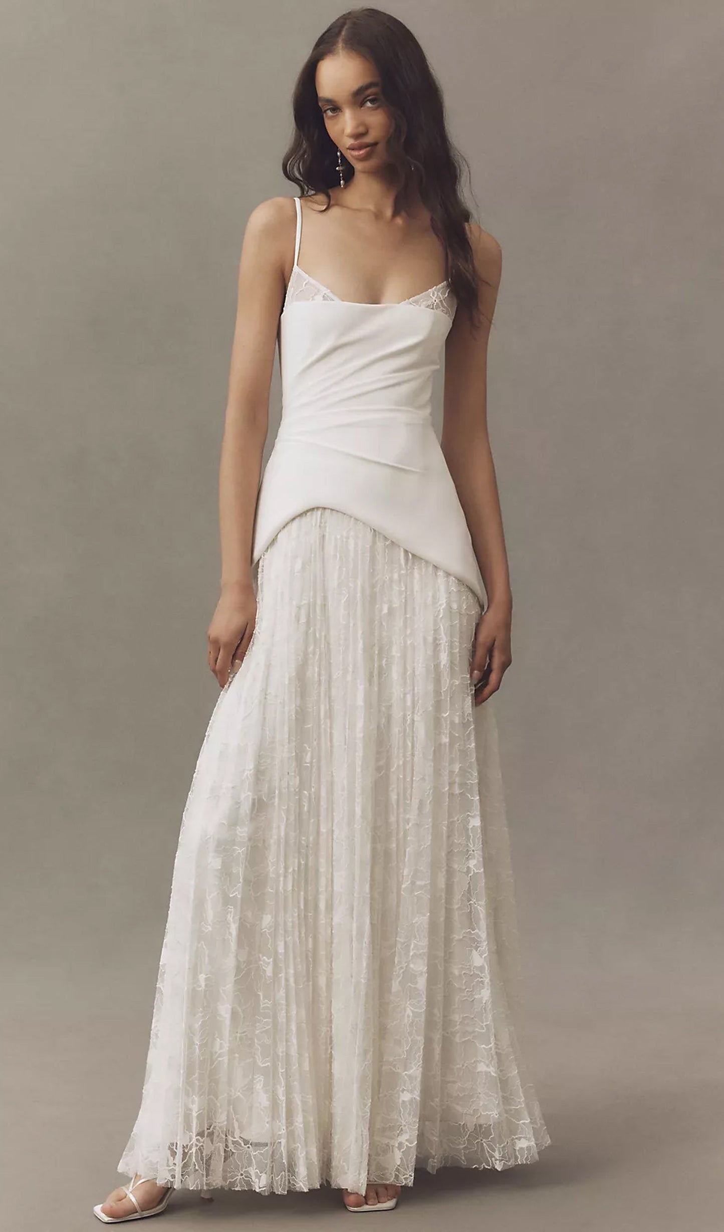 Bandeau Pleated Gown In White