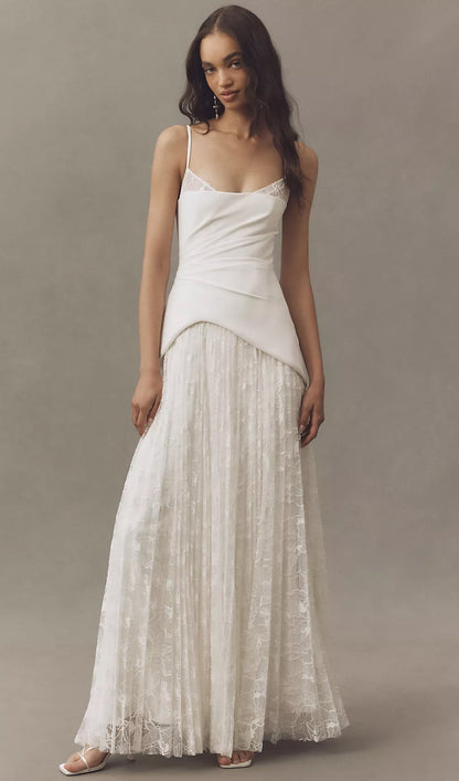 Bandeau Pleated Gown In White