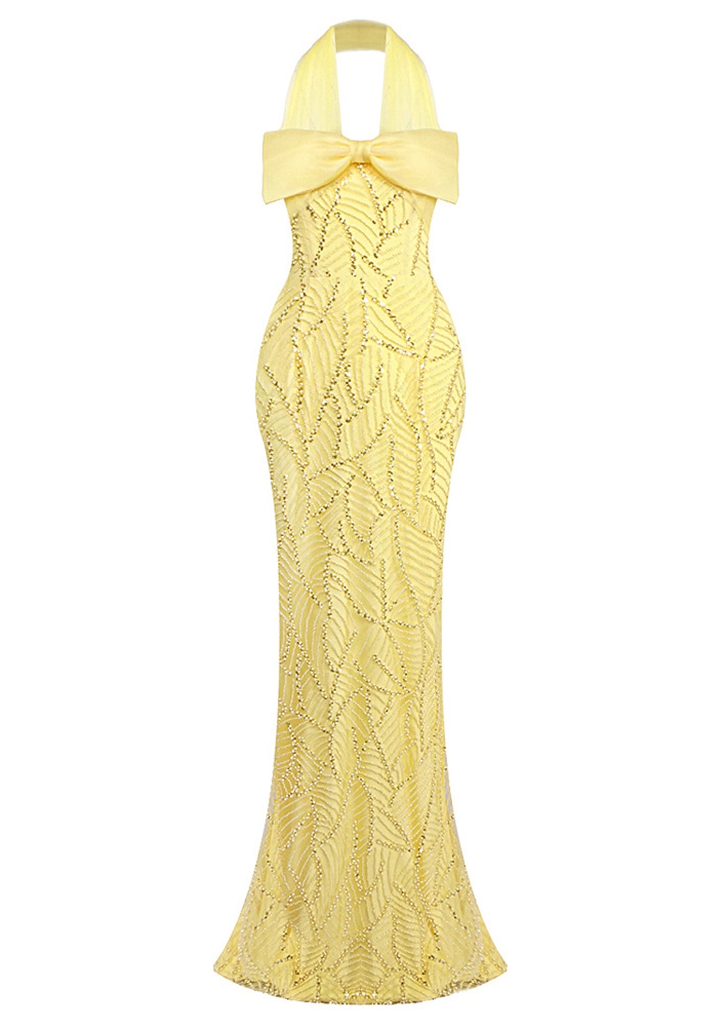Halterneck Bowknot Beaded Maxi Gown