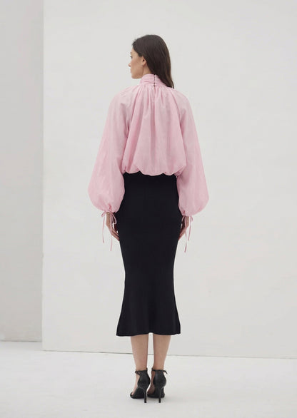Hexila Balloon Sleeve Volume Blouse In Pink