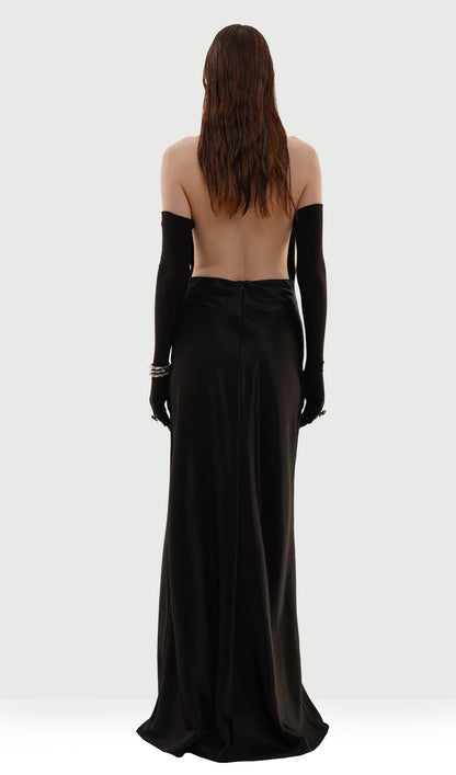 Silk Ruffle Backless Gown
