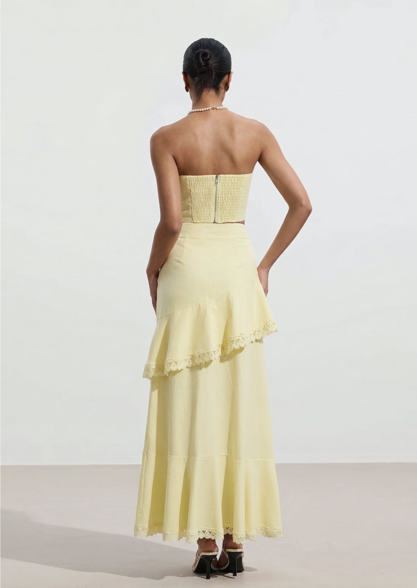 Ailbhe Strapless Flower Skirt Set In Yellow