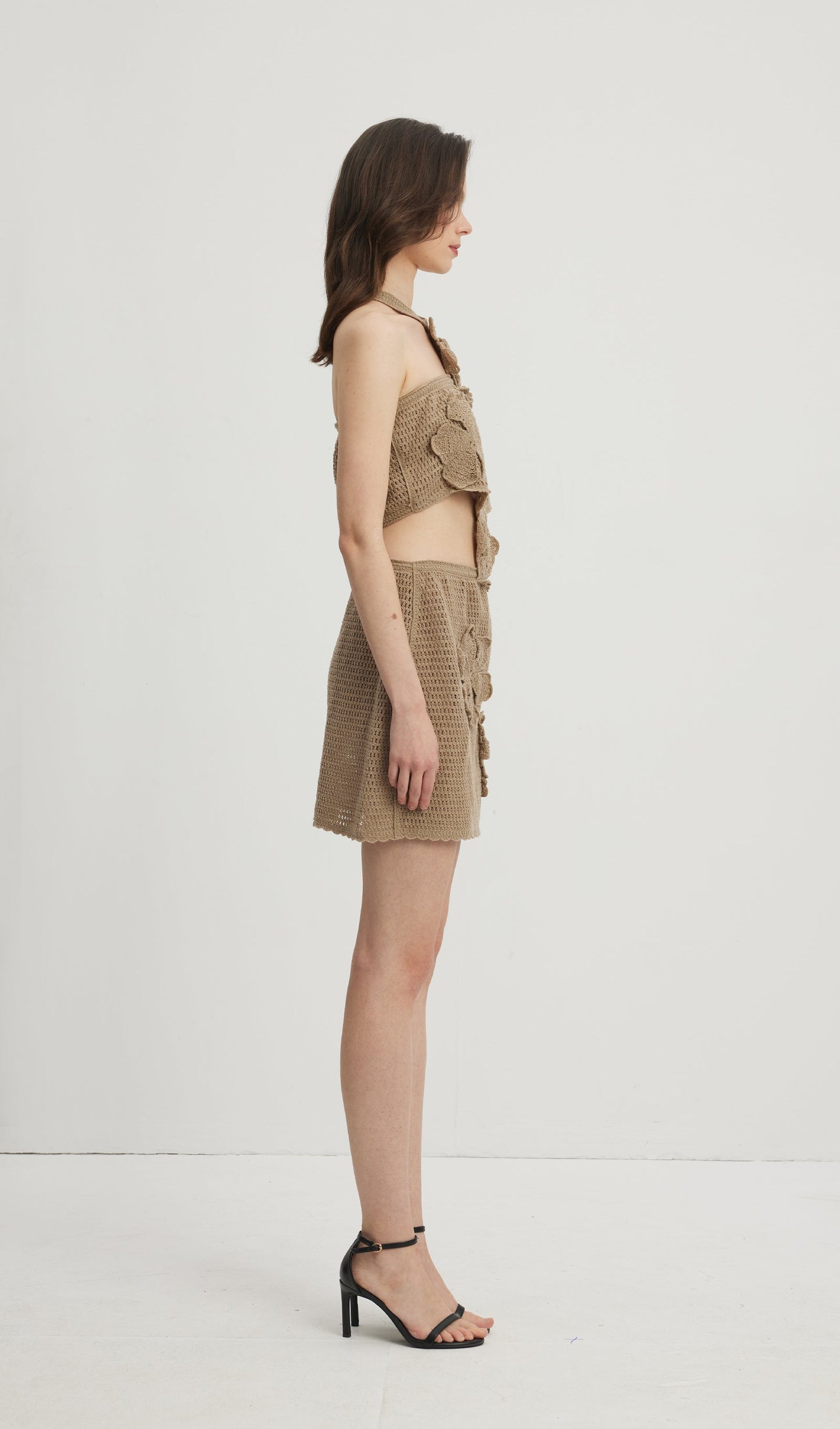 Knitted Flowers Hollow Out Mini Dress