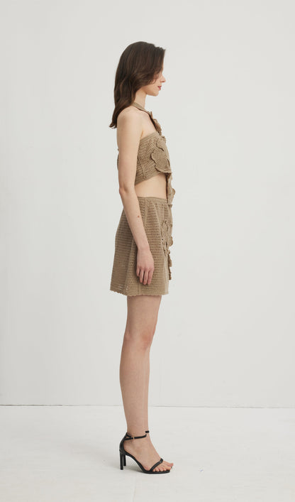 Knitted Flowers Hollow Out Mini Dress