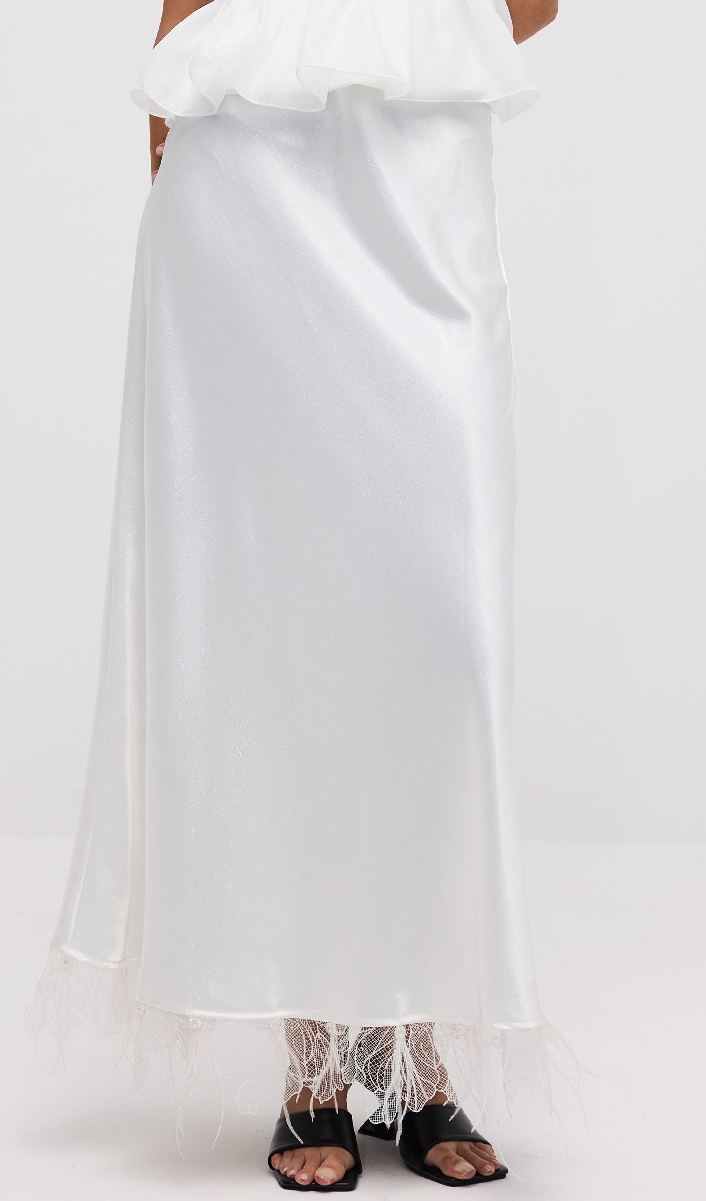 Satin Maxi Skirt In White