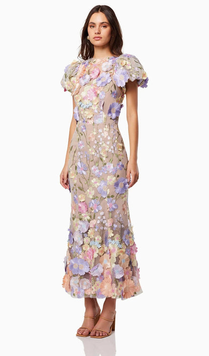 Floral 3D Lace Midi Dress In Purple
