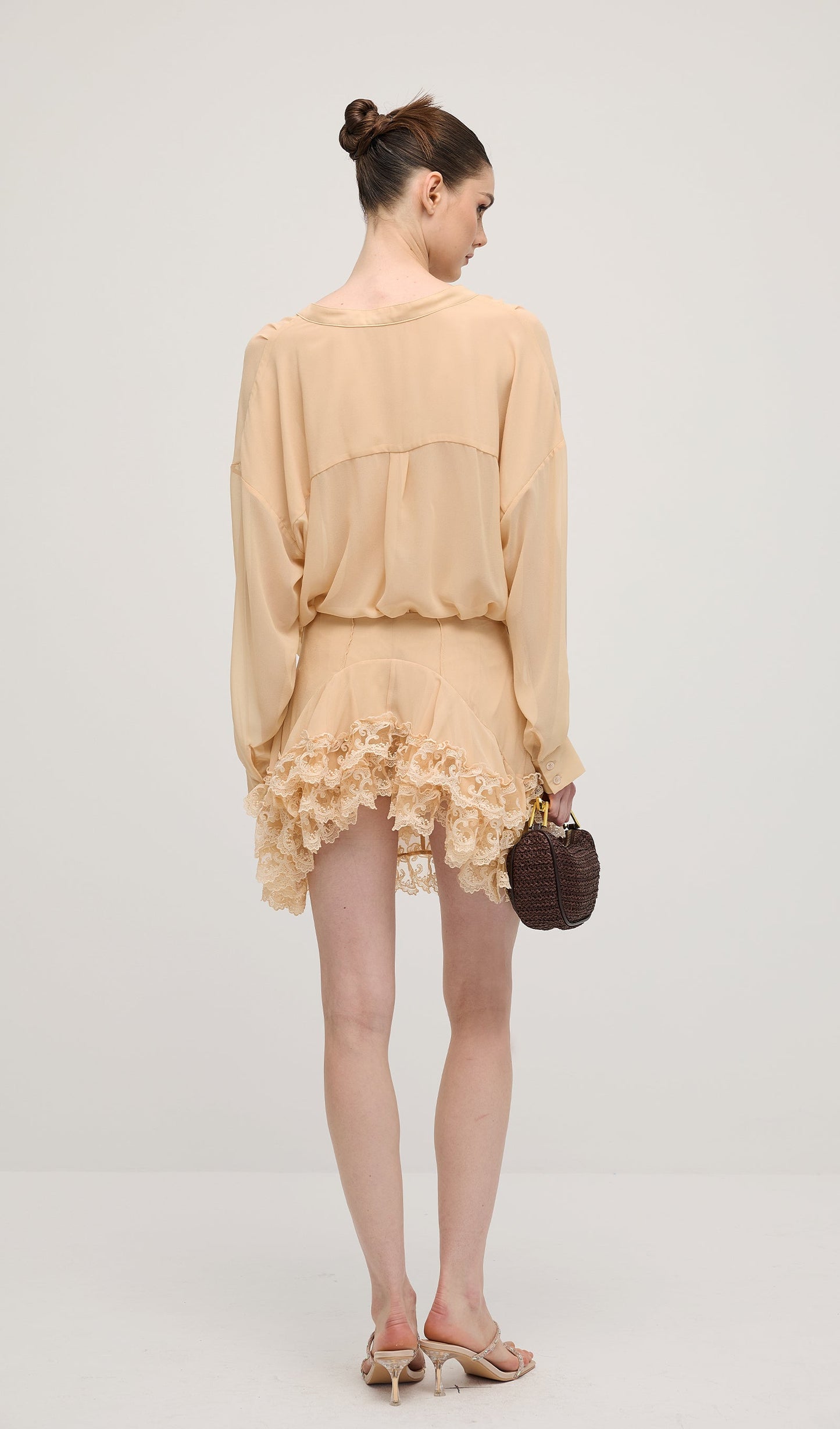 Long Sleeves Layered Folds Mini Dress