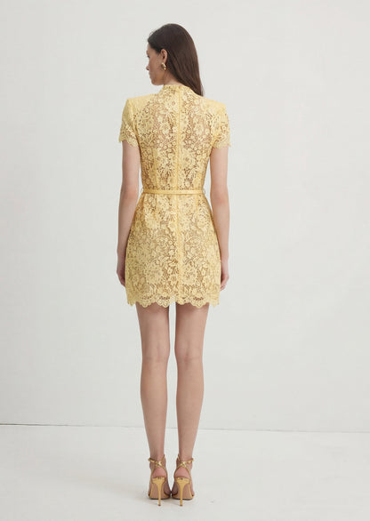 Milly Lace Mini Dress In Yellow