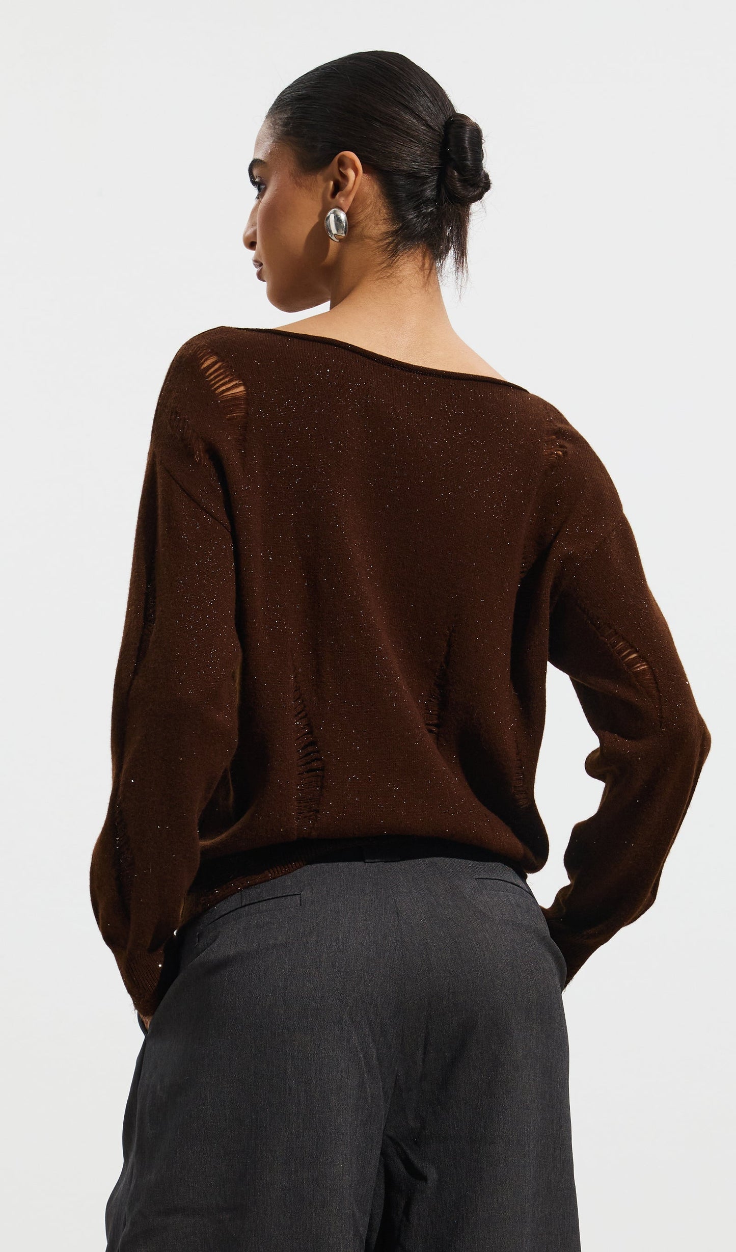 Ripped Detail Sequin Sweater