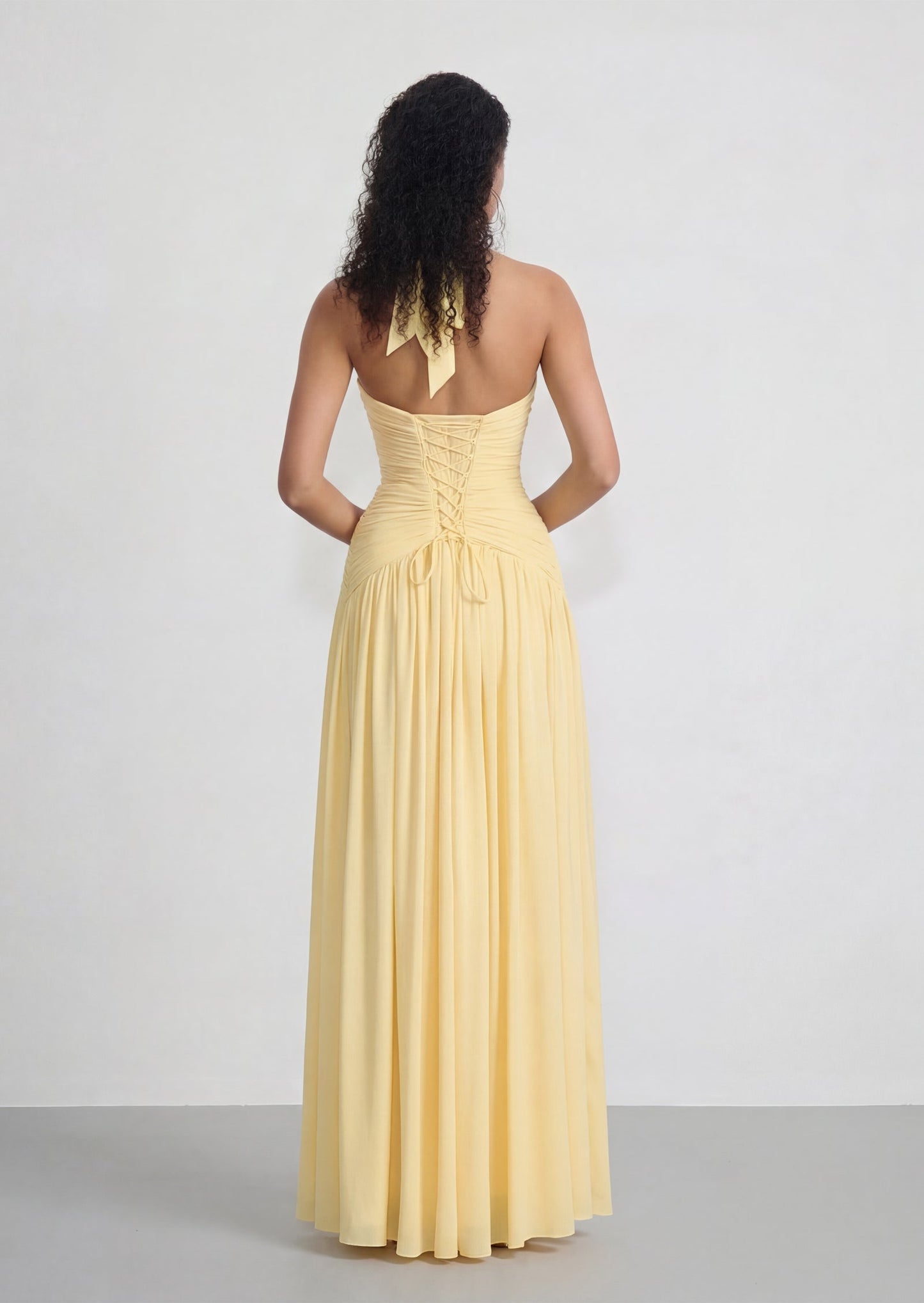 Cyra Halter Maxi Dress In Lemon
