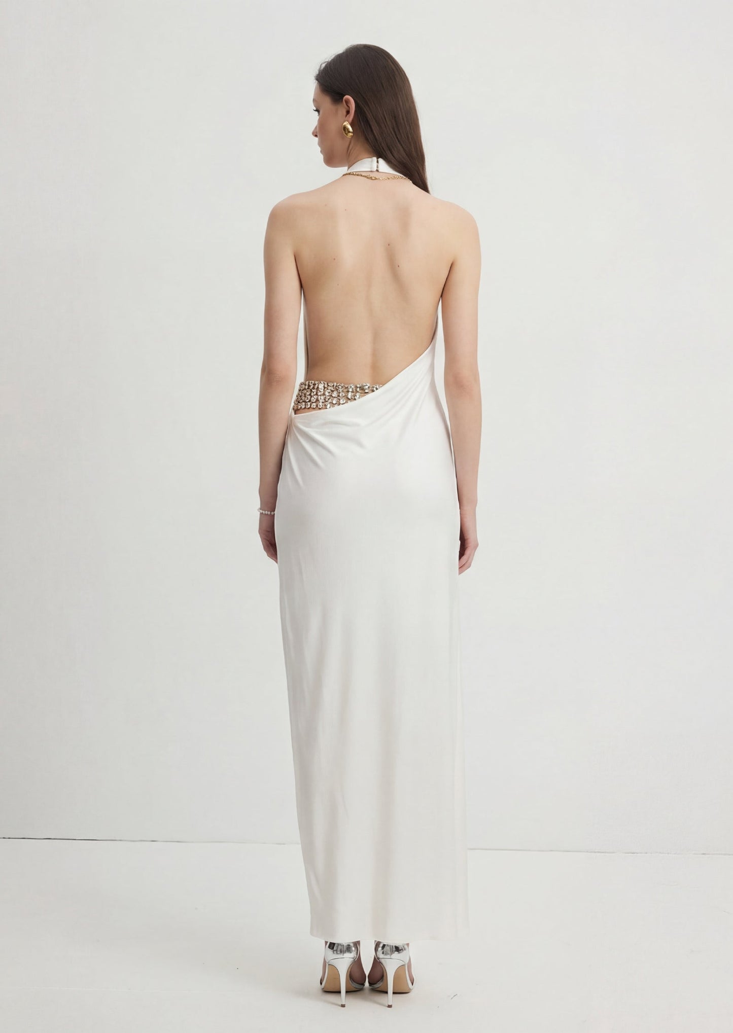 Halter Neck Open Back Slit Maxi Dress