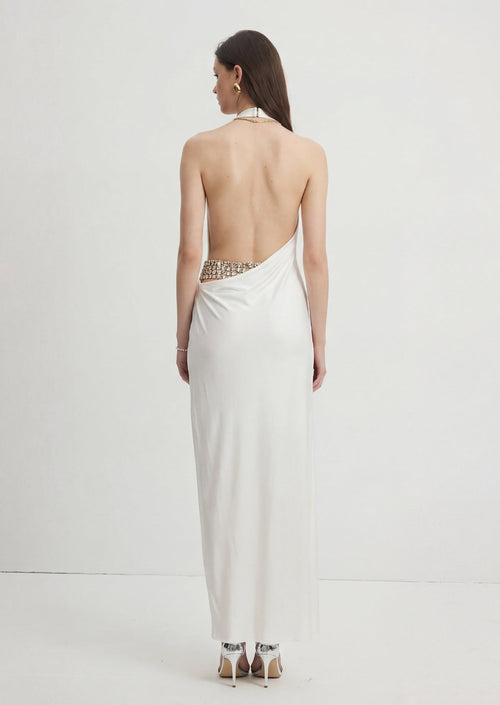 Halter Neck Open Back Slit Maxi Dress