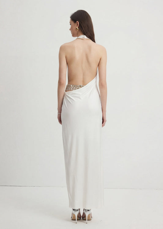 Halter Neck Open Back Slit Maxi Dress