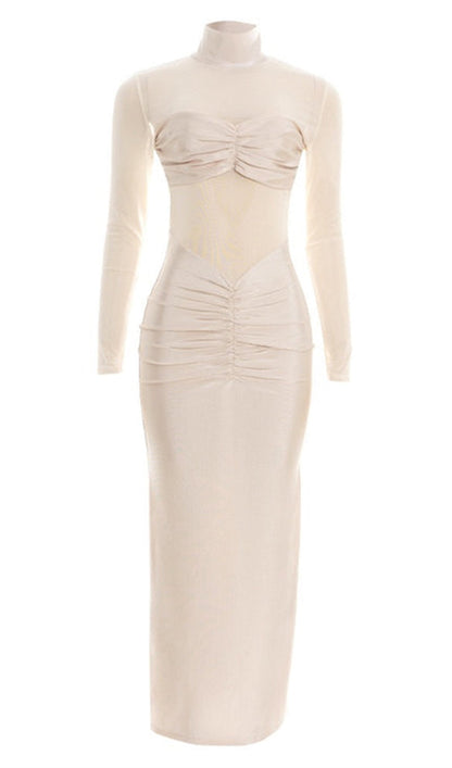 Noor Elegance Pleated Turtleneck Maxi Dress