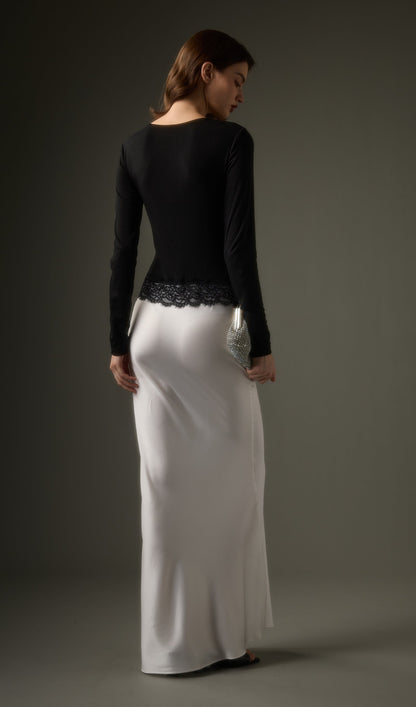 Open Twist Lace Maxi Dress In Black White