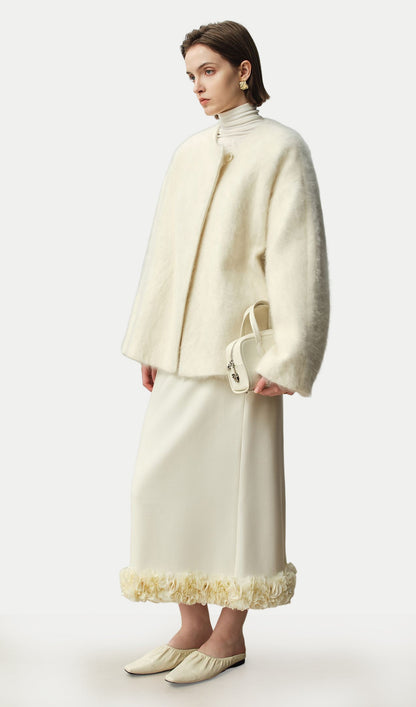 Boxy Brushed Wool One-Button Jacket