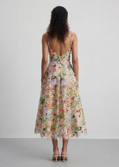 Belle Floral Embroidered Lace Midi Dress