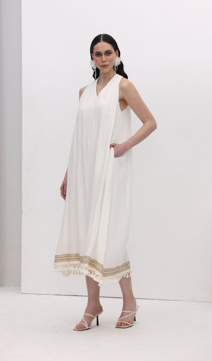 Embroidered Ramie Midi Dress