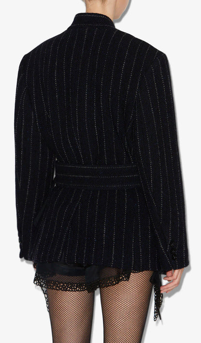 Pinstripe Belted Blazer