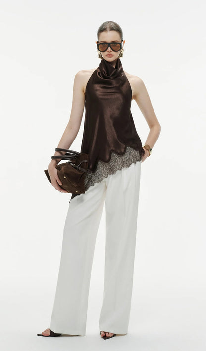 Silk Draped Halter Top In Brown