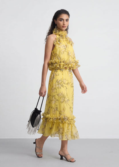 Bhldn Floral Midi Skirt Two Piece Set In Yellow