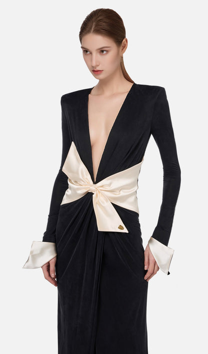 Draped Jersey Velvet Maxi Dress