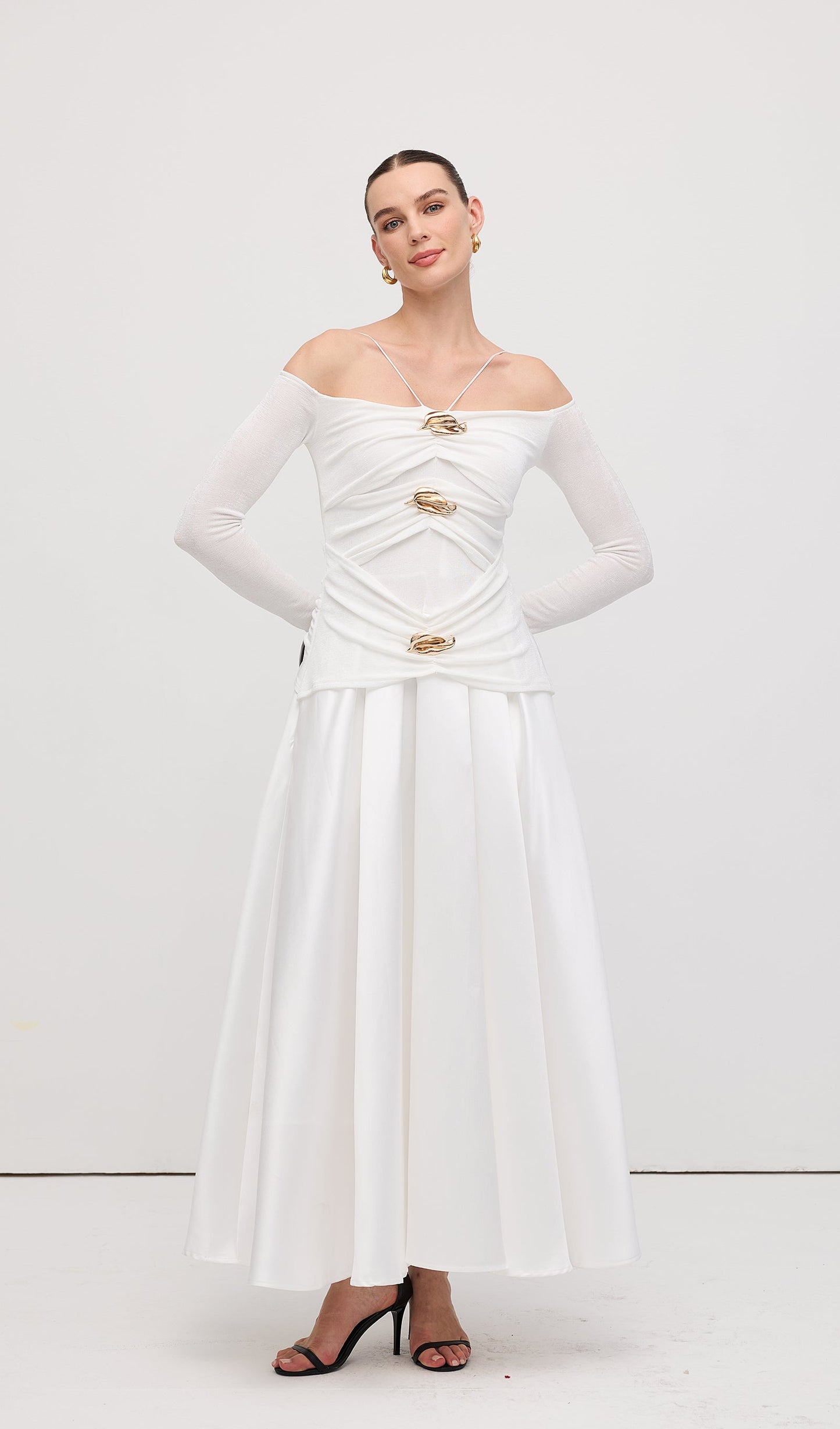 Off Shoulder Panelled Maxi Dress