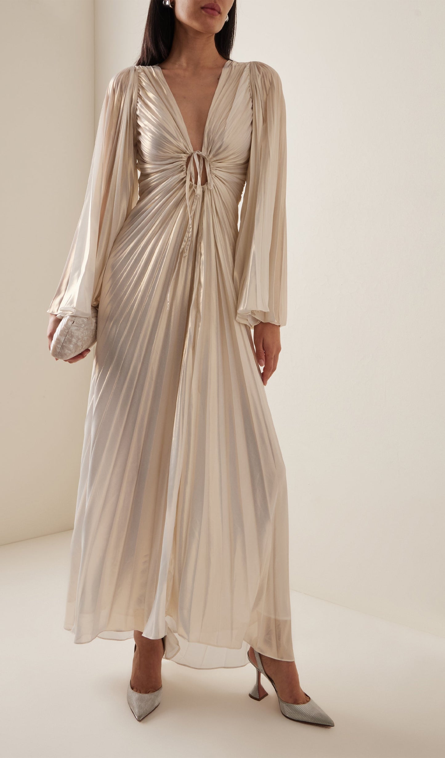 Metallic Pleated Maxi Dress