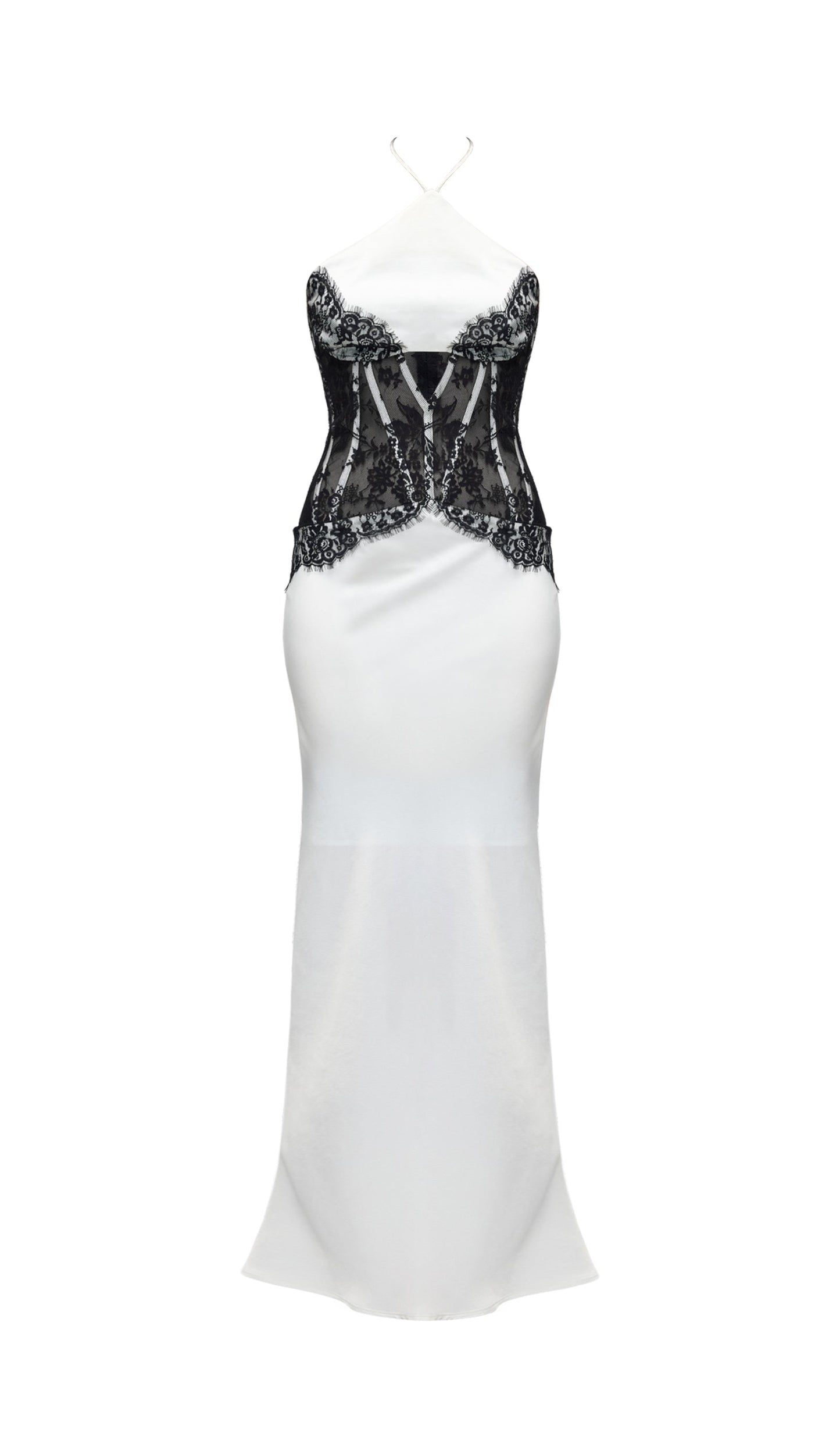 Satin And Lace Corset Midi Dress In White