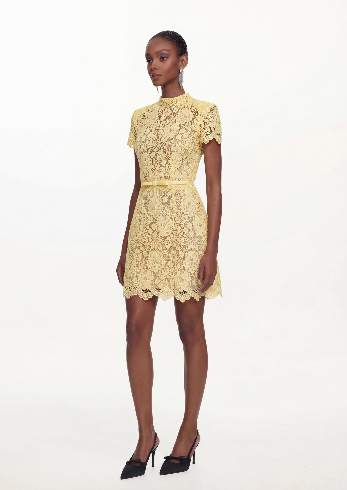 Milly Lace Mini Dress Yellow
