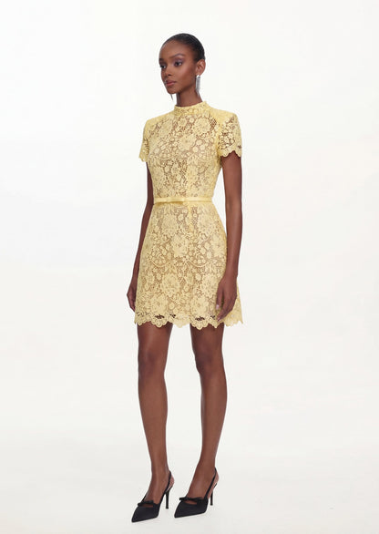 Milly Lace Mini Dress Yellow