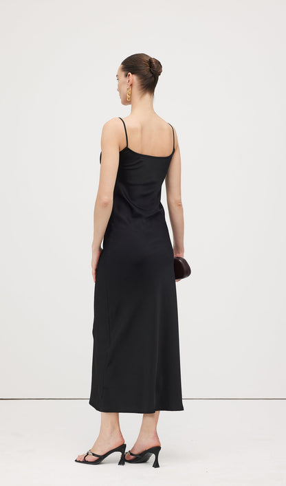 Swing Neck Satin Slip Midi Dress